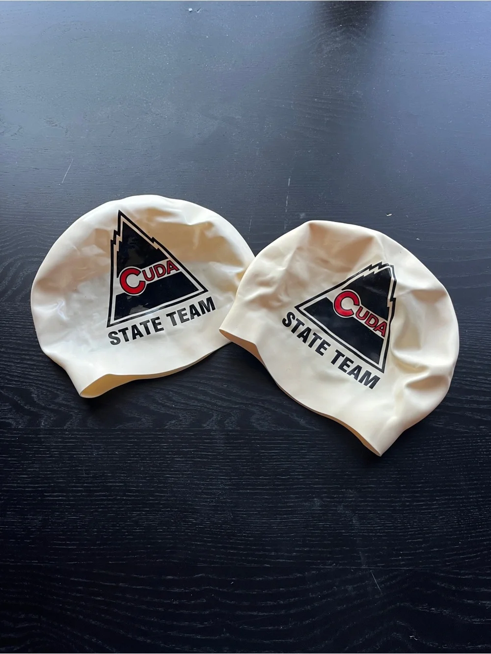 CUDA State Team Silicone Swim Caps Lot of 2 Cream White Swimwear Flat 7